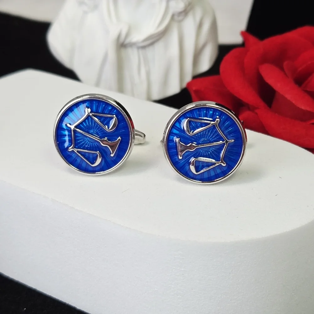 Scales of Justice Cufflinks Blue Sunburst Lawyer Attorney French Cuff Formal Tux